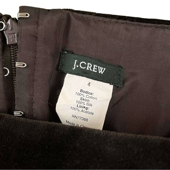 J Crew Strapless Velvet Bow Silk Cotton Cocktail Bridesmaids Dress Brown Size 4 - Picture 4 of 5